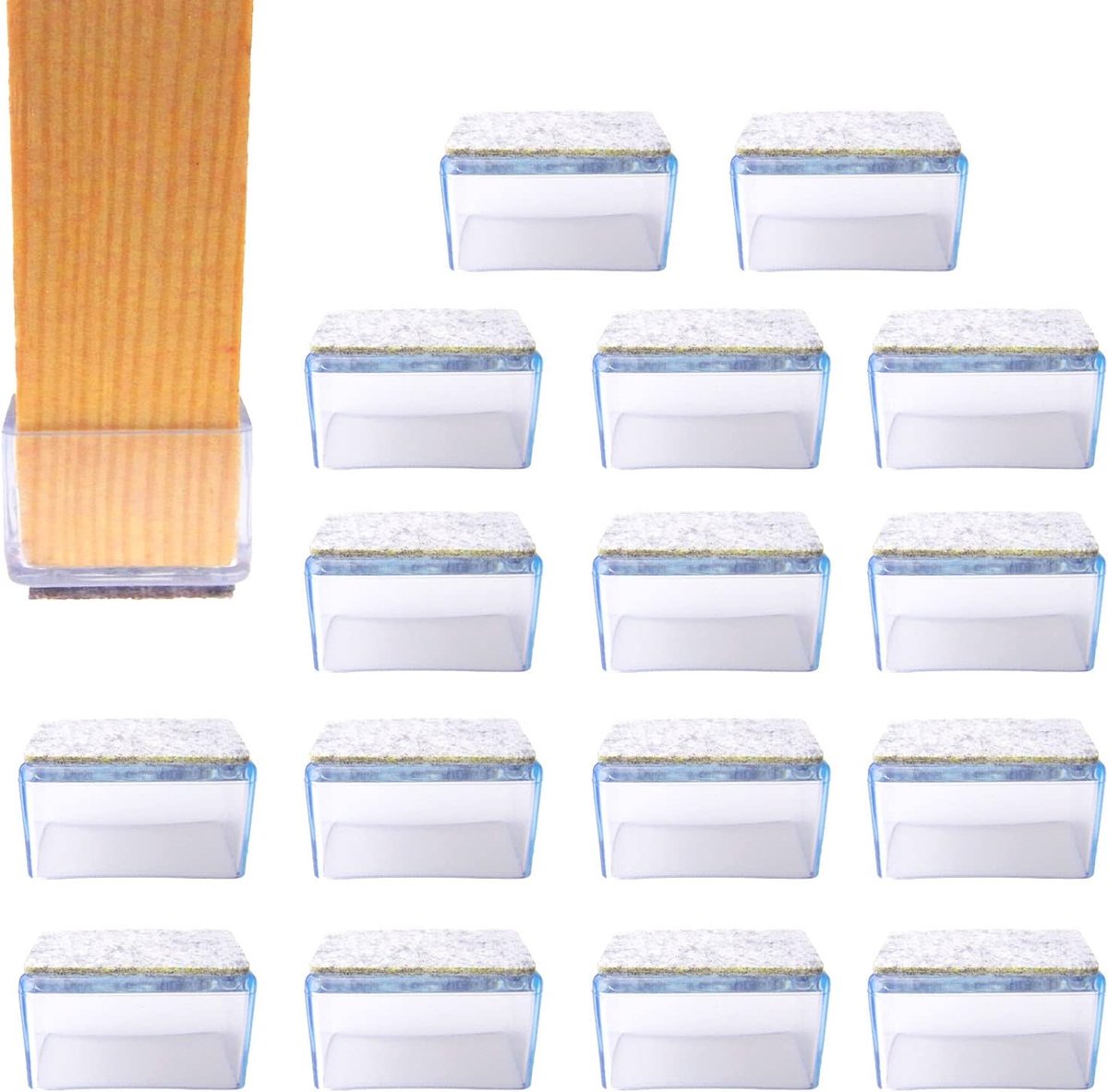 16 x beschermkappen voor stoelpoten, stoelpootdoppen vilt, stoelpootdoppen, viltdoppen voor stoelen, stoelpootbeschermers, meubelglijders, stoelsokken, stoelglijders, rechthoekig, 25 x 38 mm, 16 stuks