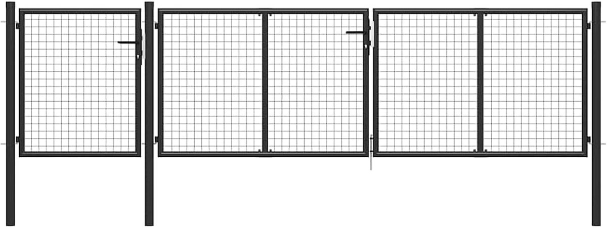 Poort tuin 400 cm breed x 75 cm hoog antraciet, gelast, incl. slot & 3 sleutels