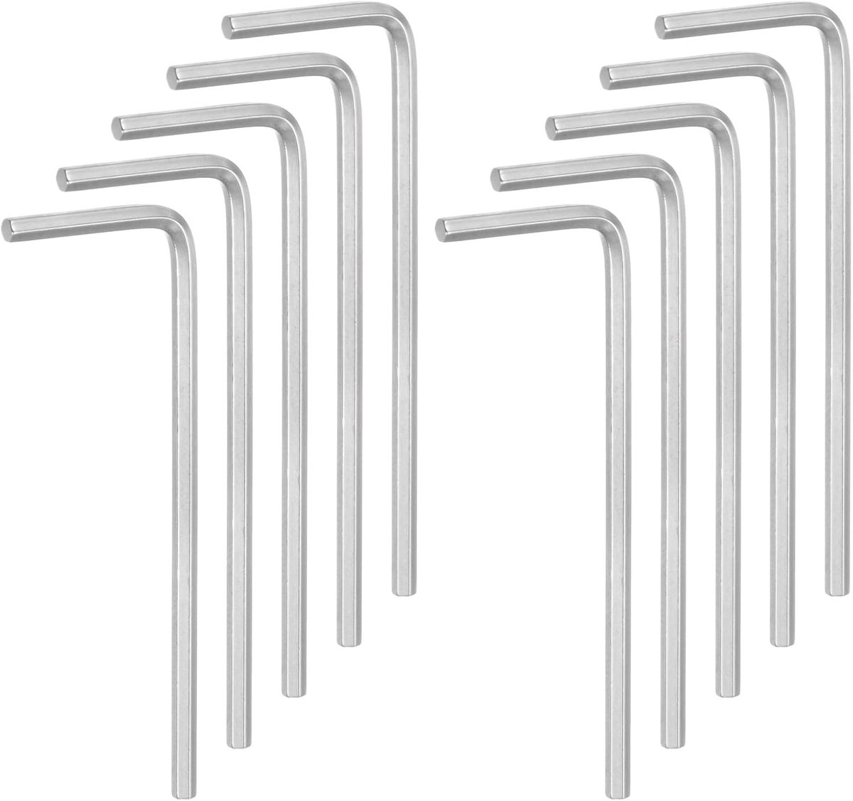 Zeskantsleutels, 10 stuks, metrisch, vorm L, 2 mm, reparatiegereedschap van chroom-vanadium-staal voor huisreparatie, zilverkleurig