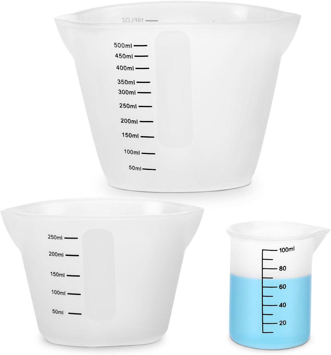 Maatbekers, 100ml/250ml/500ml herbruikbare siliconen maatbekers, siliconen mengbeker, duurzaam, niet gemakkelijk vervormd, voor gietvormen, doe-het-zelf, kunst en ambachten