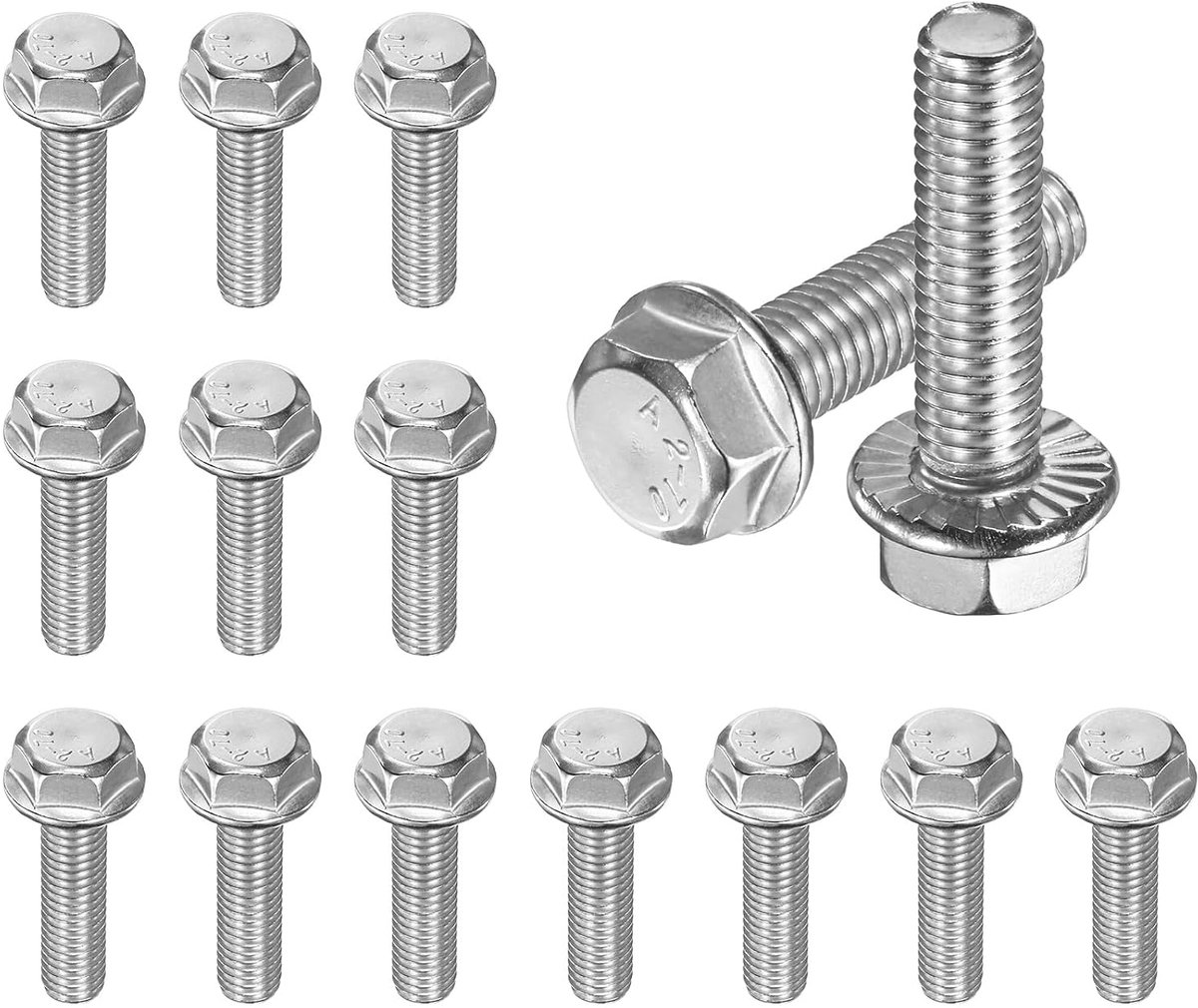 METERXITY 15 stuks flens-zeskantschroeven, M8 x 30 mm, 304 roestvrij staal, zeskantschroeven, metrisch, schroeven met volledige schroefdraad, voor meubels, auto, doe-het-zelfproject, zilverkleurig