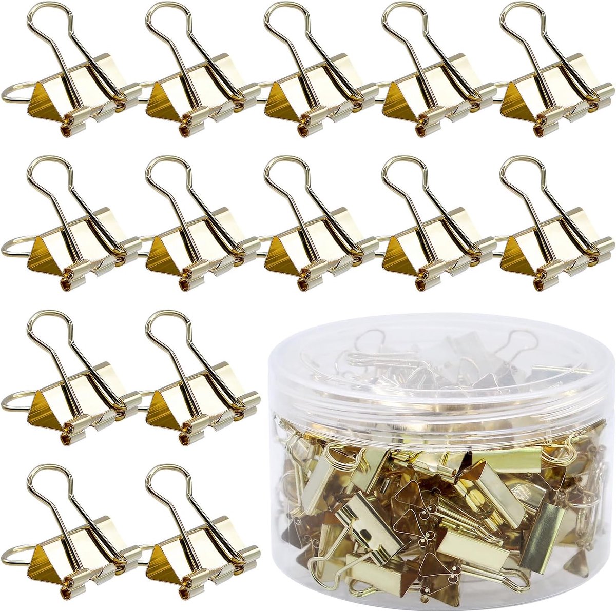 100 stuks gouden vouwback-klemmen, 19 mm, kleine klemmen, metalen paperclips voor kantoor, school, brief, paperclips, kantoorbenodigdheden