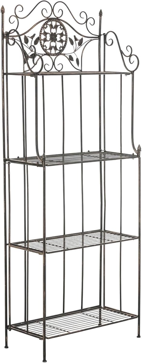 Plantenrek metaal Flora landelijke stijl, inklapbaar, staand rek met 4 legplanken, voor binnen en buiten, tuin, balkon, ttegen de muur, Kleur:bronzen