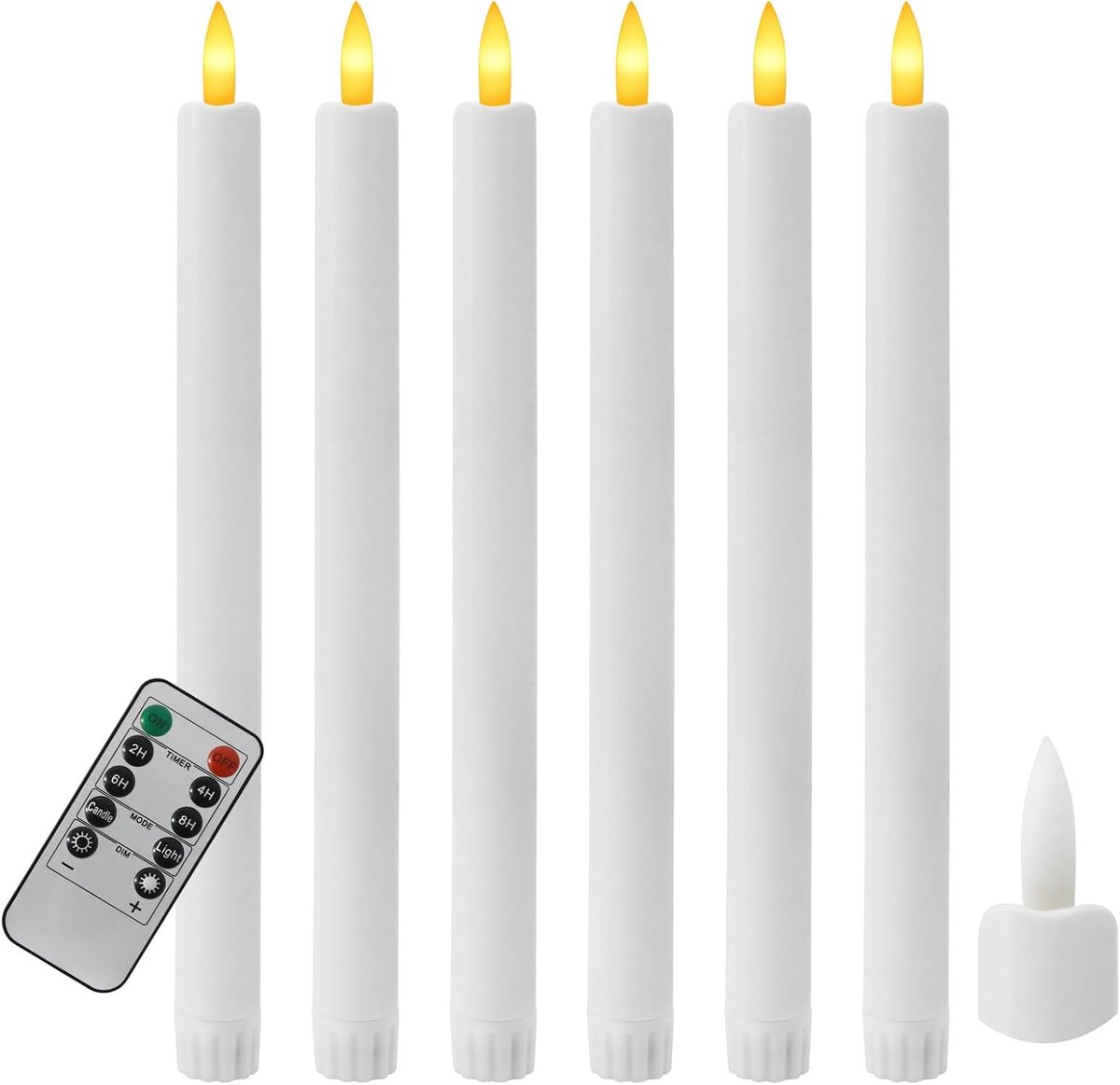 Ledkaarsen met afstandsbediening, kerstdecoratie, 6 stuks, wit | Op kandelaar, flikkerende vlam, voor tafel, kroonluchter
