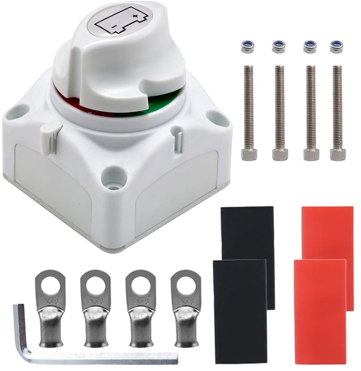 1 Stuk 12-48V waterdichte accu-ontkoppelingsschakelaar (aan/uit), 275A accu-isolator, hoofdschakelaar voor stroomonderbreking voor boten, campers, vrachtwagens en voertuigen - wit