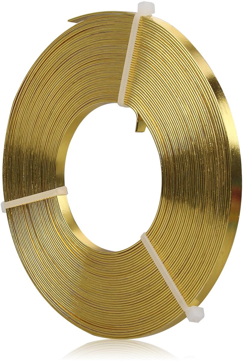 Draad, 5 x 1 mm zachte en flexibele aluminium platte draad voor knutselen, voor sieraden maken, modelleren, stenen zetten en doe-het-zelf-projecten (goud)
