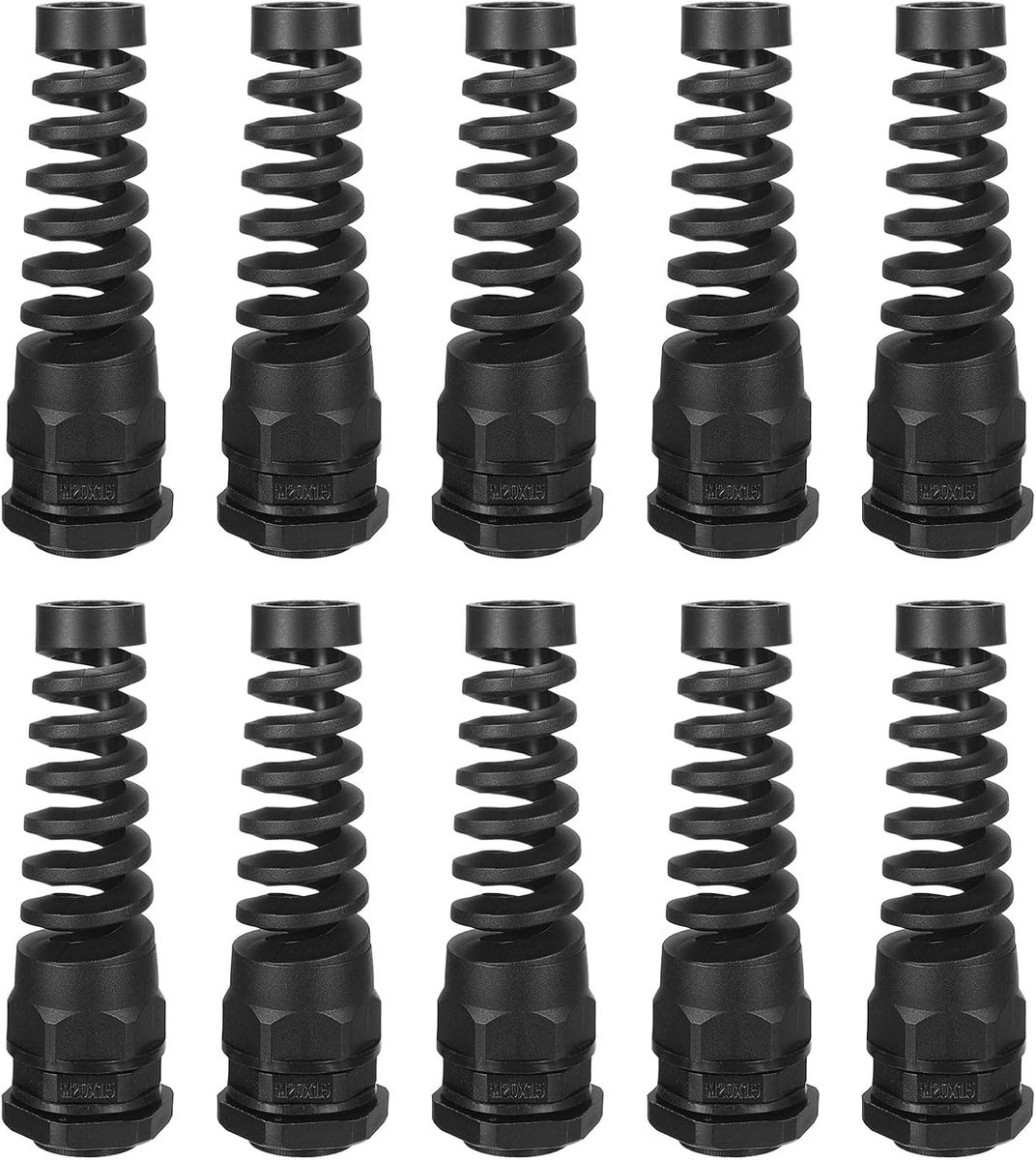 10 stuks waterdichte kabeldoorvoer, M20 spiraal van nylon, pigtail set, elektrische kabelwartel voor 10-13 mm kabelbevestiging met metalen schroefdraad, zwart
