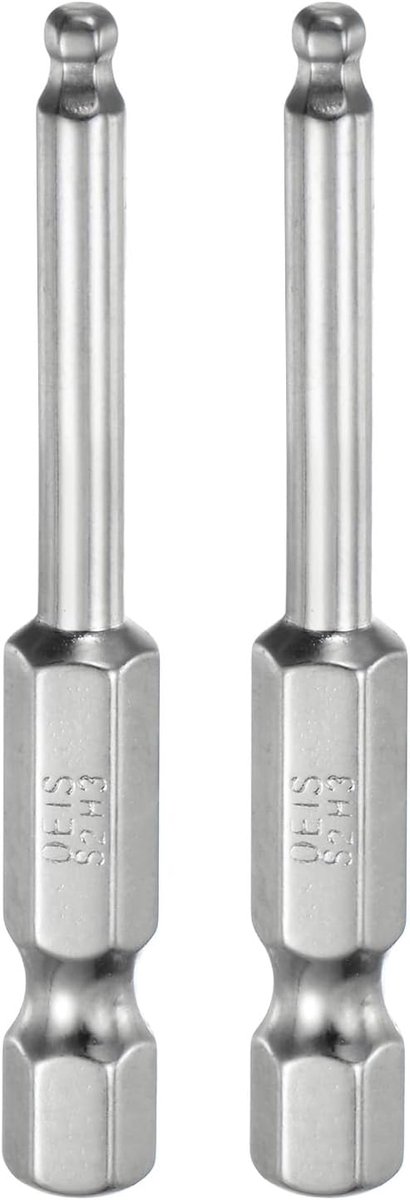 2 x set zeskantige schroevendraaierbits kogeleinde 3 mm (H3.0) grootte 1/4 inch zeskantschacht 50 mm (2 inch) lengte kogelkop magnetisch staal S2 metrische bits.