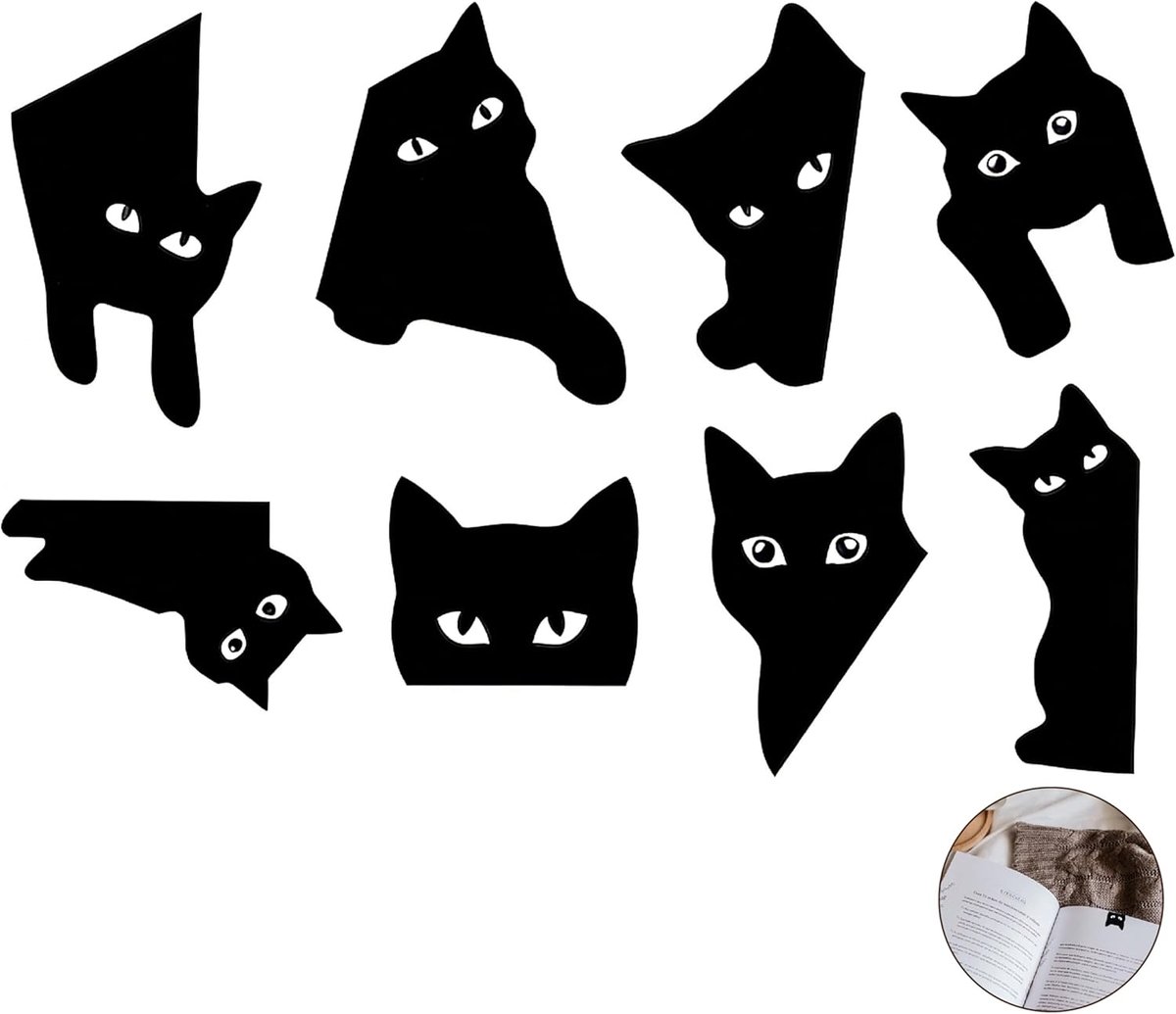 Boekenleggers voor kinderen, zwarte bladwijzers, kattenmarker, opvouwbare zijclip, magnetische bladwijzers voor kinderen, leraren, studenten, boekenliefhebbers