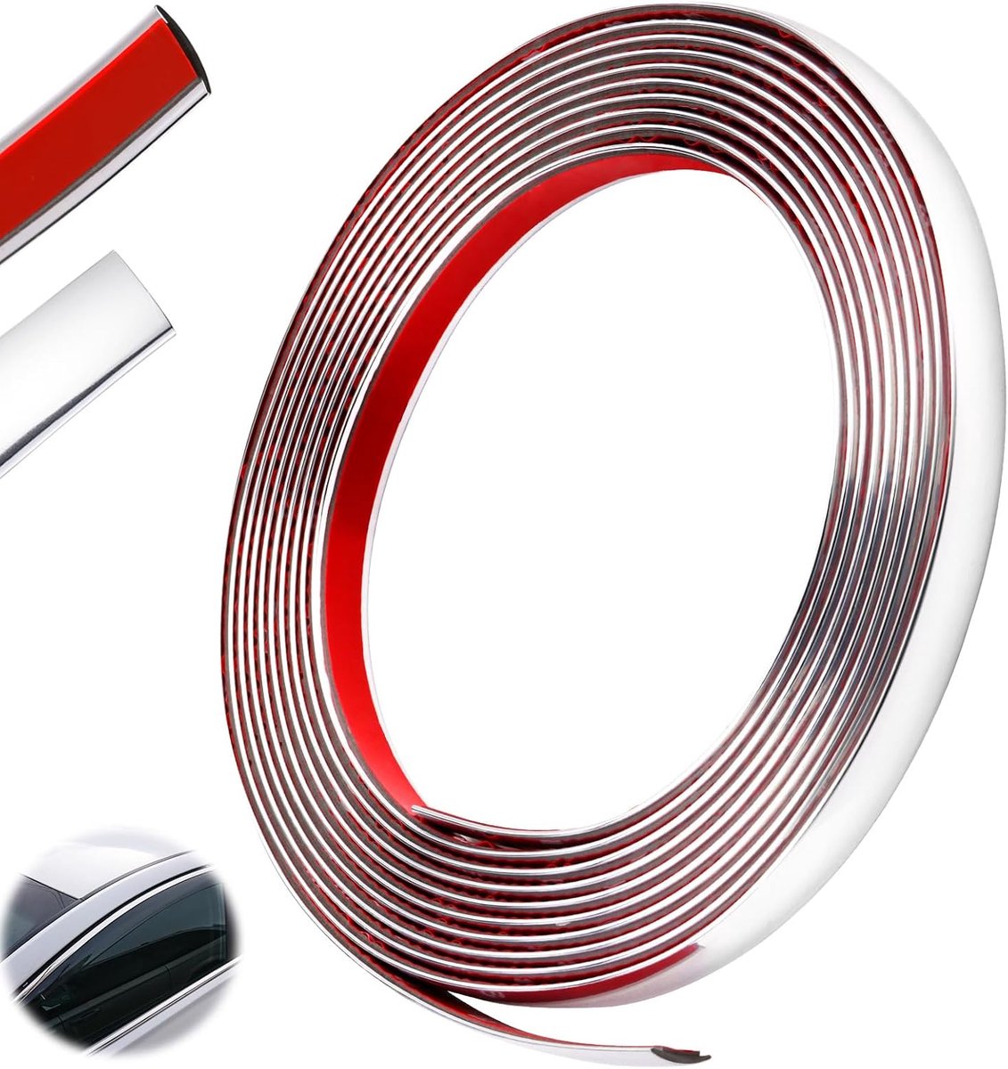 2 stuks zelfklevende sierlijsten voor chromen wandlijsten 6mmx5m, zelfklevend, veelzijdig, sierlijsten, wand, zilver, universeel, chromen sierstrip voor autocarrosserie, raam, buitendecoratie