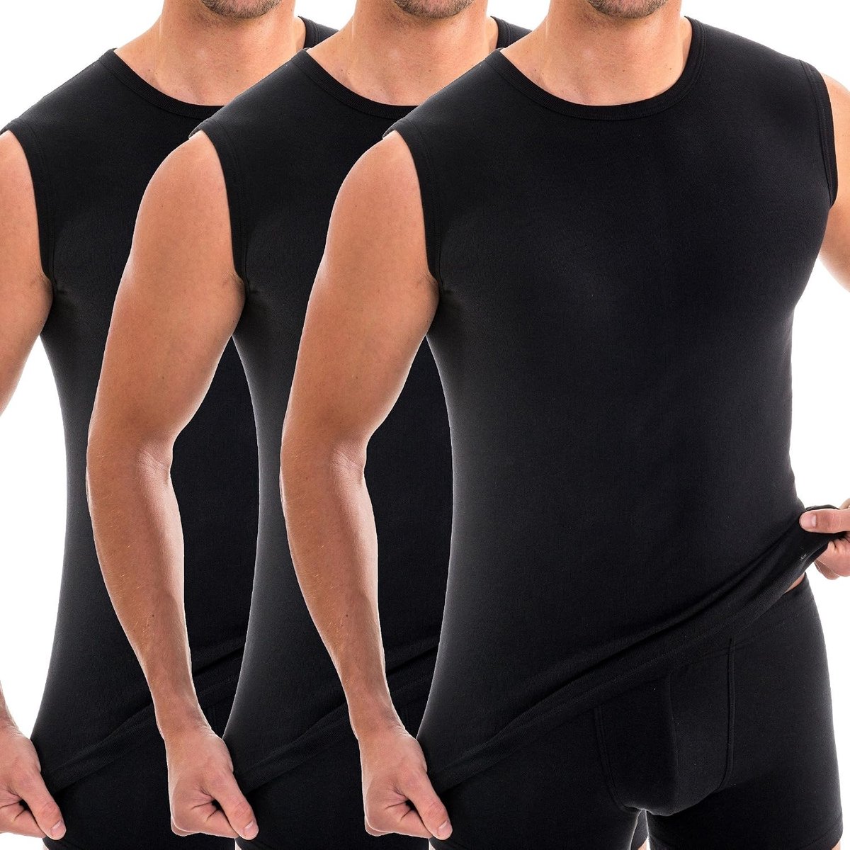 3040 3-pack Heren spier shirt van 100% biologisch katoen, onderhemd Atlethic Vest met ronde hals in vele kleuren