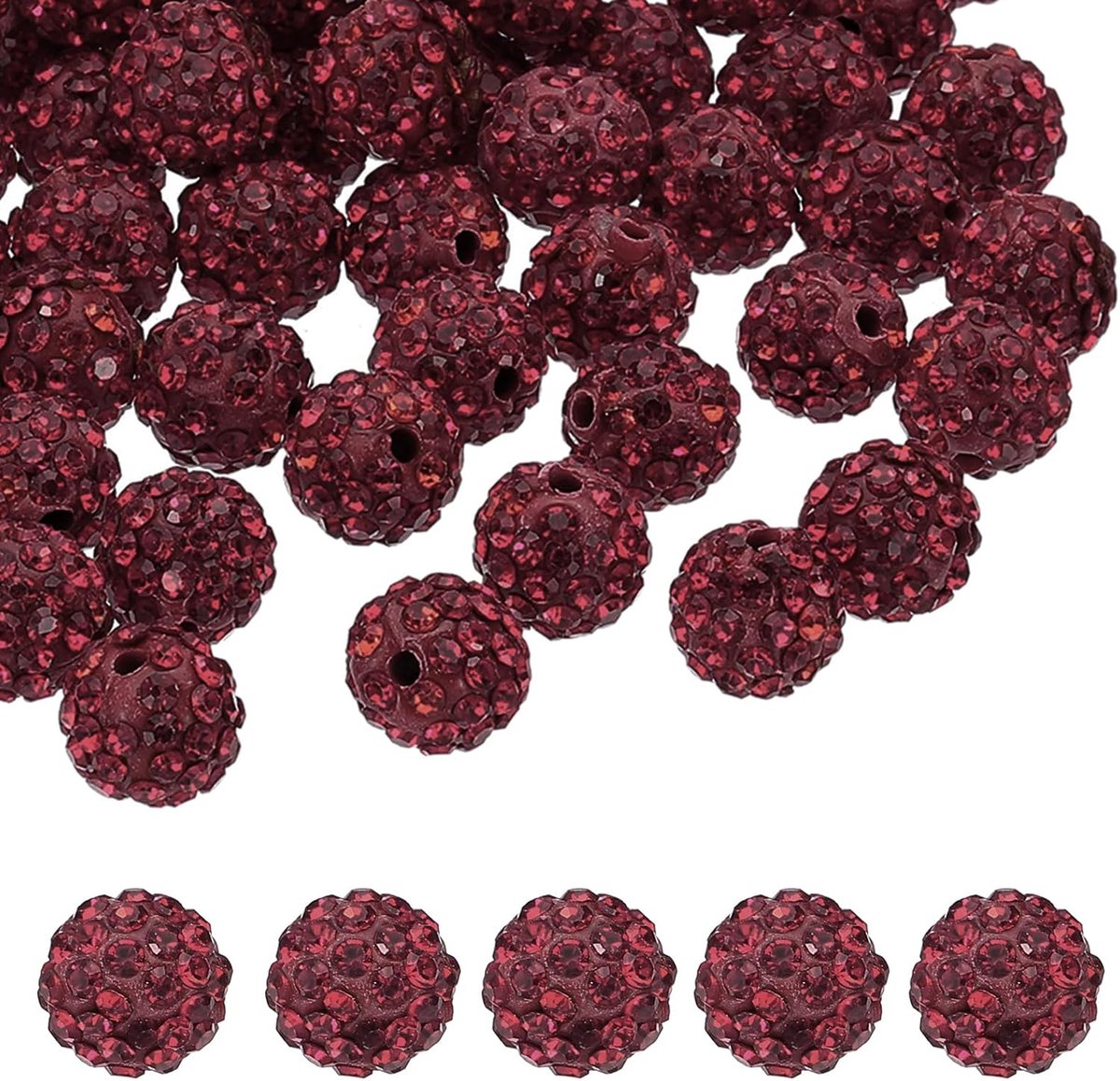 Kralen voor het maken van sieraden, 60 stuks ronde bal polymeer klei kristal bedelkralen voor ambachtelijke decoratie ketting ketting armbanden doe-het-zelf, rood