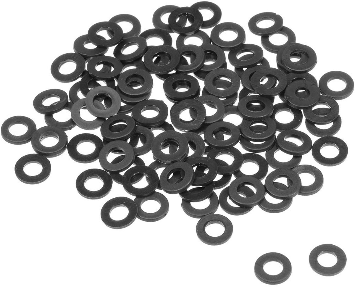 Sourcing map 100 stuks nylon platte sluitringen voor M5 bouten 15 mm buiten Dmr. 1 mm dik M4x8mmx1mm