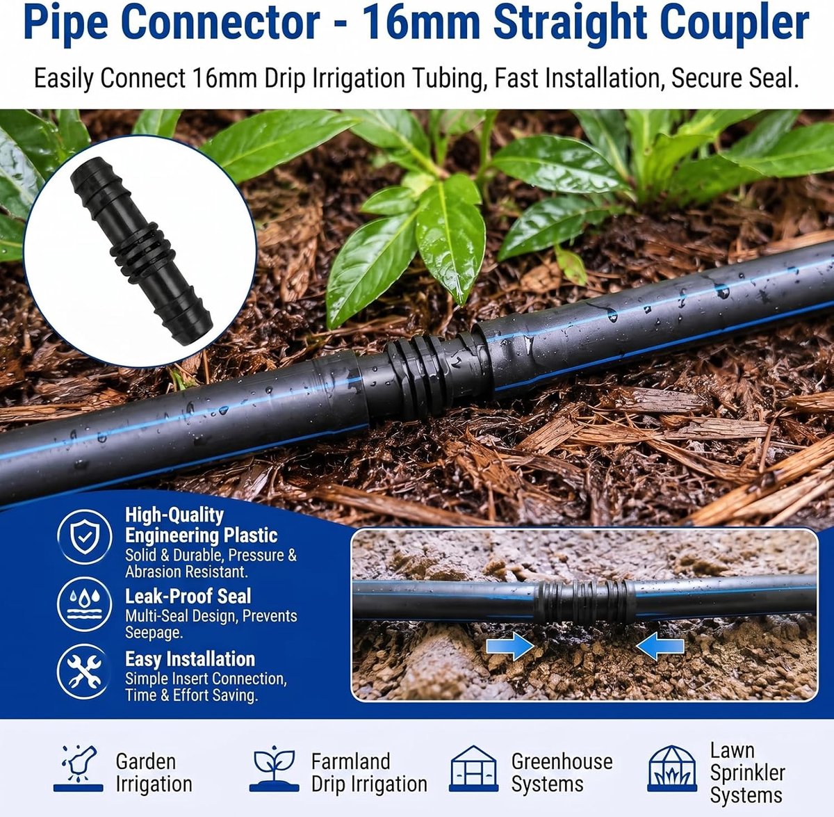 Hose connectors 16mm - ribbelverbindingen - waterdicht - ideaal voor druppelirrigatiesystemen - ShopVlot