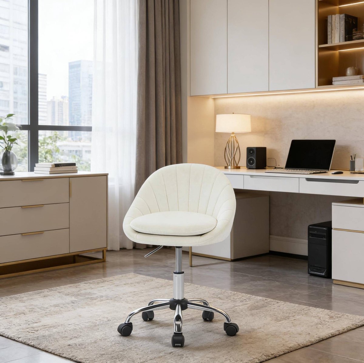 MODFU Bureaustoel - Verstelbare Zithoogte En 360 Draaibaar - Modern - Metaal - Beige