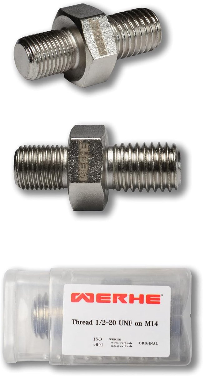 Thread adapter 1/2-20UNF en M14 - staal - 45 mm lengte - eenvoudig te monteren - ShopVlot