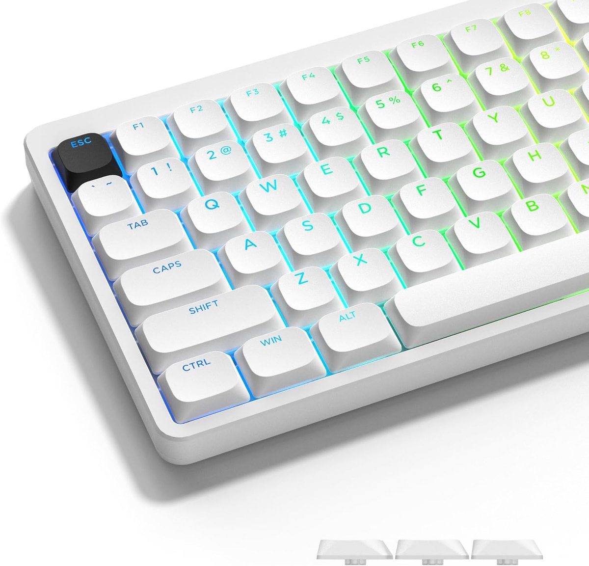 Keycaps met laag profiel, 143 toetsen PBT aangepast toetsenbord, ANSI US/ISO UK Keycaps voor 60% 65% 75% 80% 100% mechanisch toetsenbord, Wit