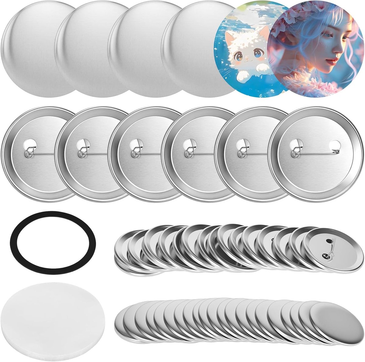 Knopen, 58 mm buttons zelf maken met veiligheidsspelden, blanco knopen, lege button-badges, knoopbadges, accessoires voor het maken van badges