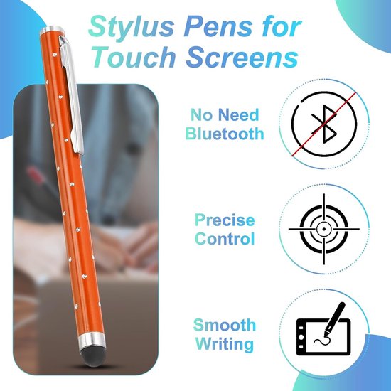 Styluspennen voor aanraakschermen, 12 stuks, hoge precisie, universele bling-stylus, kristal, metalen capacitieve pen voor touchscreen-apparaten, telefoon, tablet, laptop, oranje — afbeelding 3