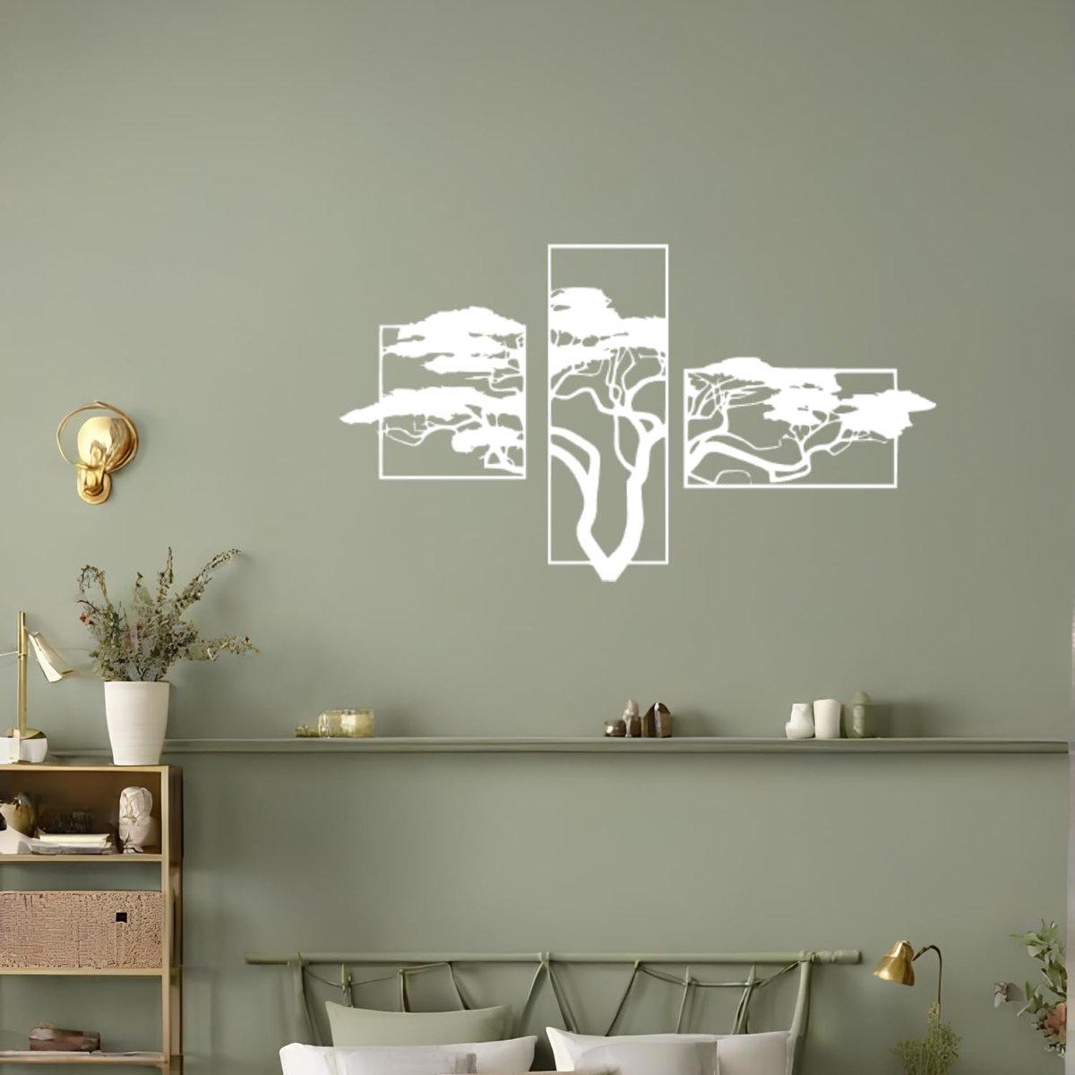 Levensboom wanddecoratie, zwart metalen muurafbeelding, wanddecoratie voor thuis, muursticker, 3D, moderne decoratie, foto's voor thuis, kantoor, slaapkamer, woonkamer en keuken (wit, medium)