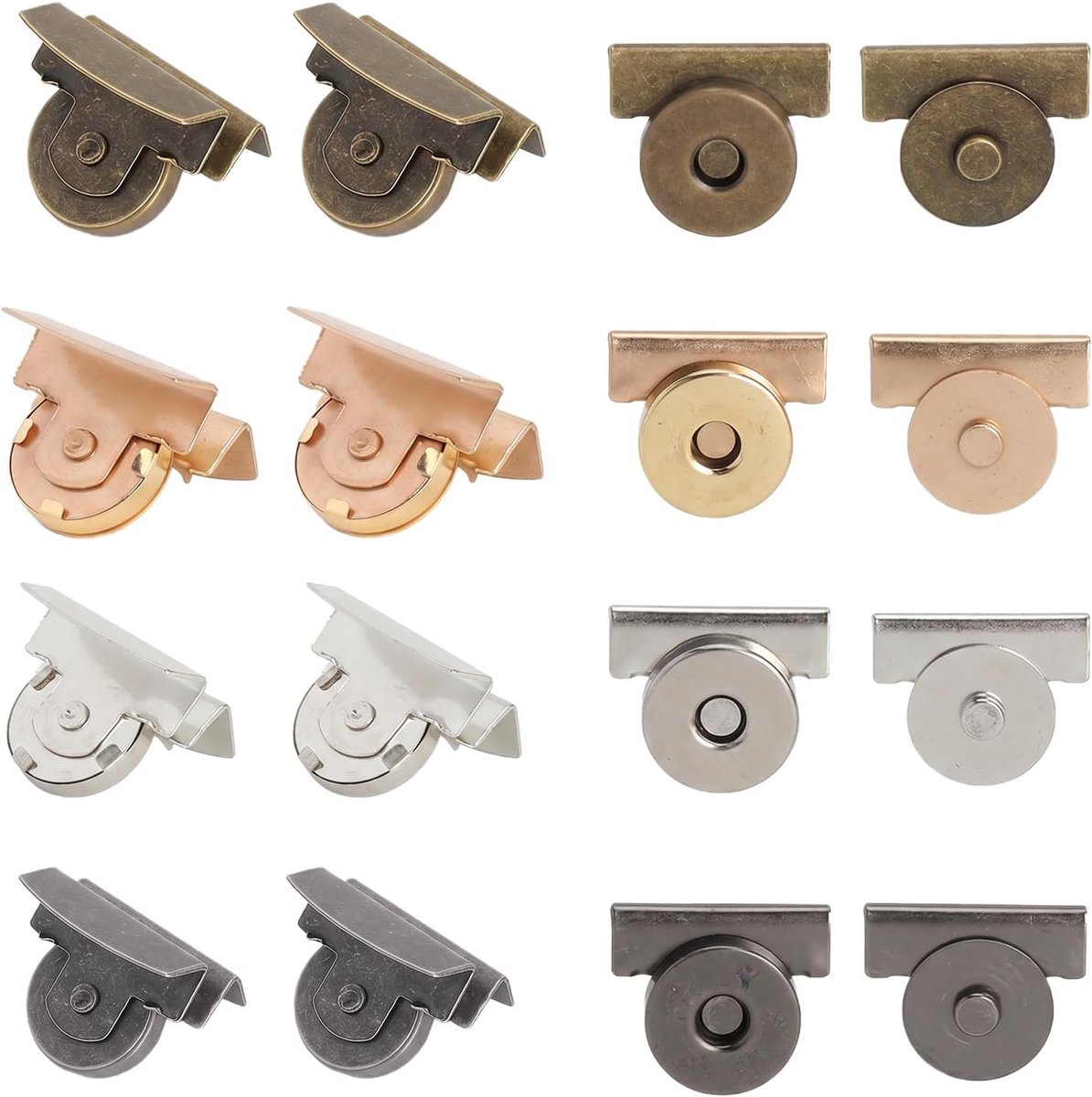 Knopen, Magneetsluiting voor Tassen, Magnetische Knopen Zonder Naaien, 2 cm Metalen Tassluiting 4 Kleuren voor Tassen, Kleding, Leer en DIY