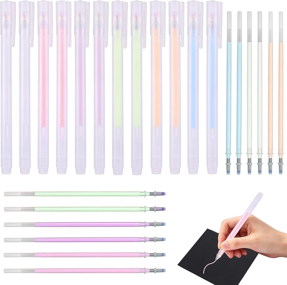 12 Lijmpennen met 12 Navullingen, Fijne Sneldrogende Precisie Glue Pens voor Papierknutselwerk Scrapbooking Kaarten DIY Foliedruk Glitter en Schoolprojecten