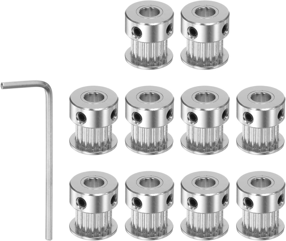 Sourcing map 10 stuks 2GT katrol 16 tanden 5 mm boring 13 mm diameter. Aluminium tandriem met 2 mm zeskantige sleutel voor 6 mm brede riem 3D-printer CNC machine accessoires zilverkleurig