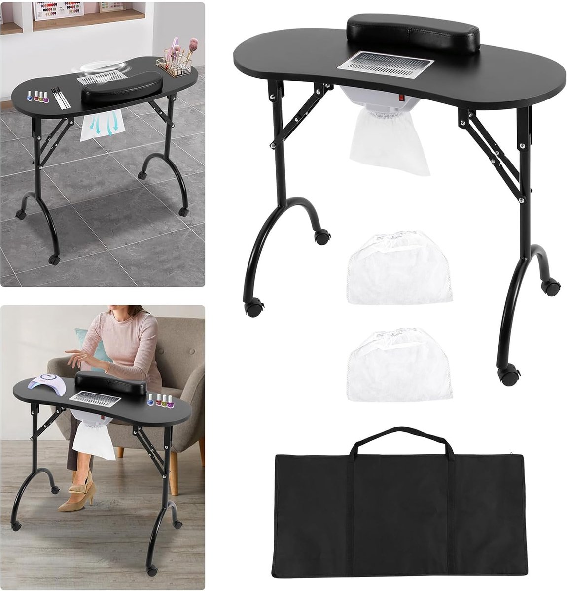 Nageltafel met afzuiging 90 x 40 cm - opvouwbaar MDF/ijzer - inclusief stofzakken - ideaal voor manicure - SnelShoppen