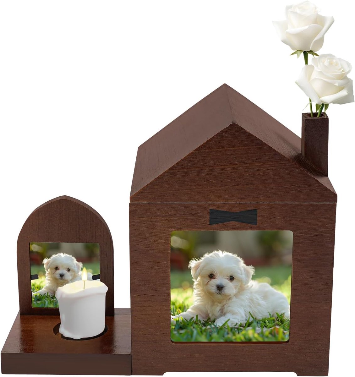 Dierenurn voor honden en katten - houten gedenkurn - met fotolijst en kandelaar - waardevolle herinnering - SnelShoppen