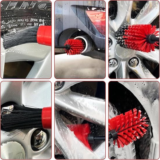 Velgenborstel, accuschroevendraaier, bevat velgenborstel en 22,6 cm detailkwast, snelle reiniging, velgenborstel voor auto, duurzaam en veelzijdig als elektrische reinigingsborstel, voor de auto, rood — afbeelding 3