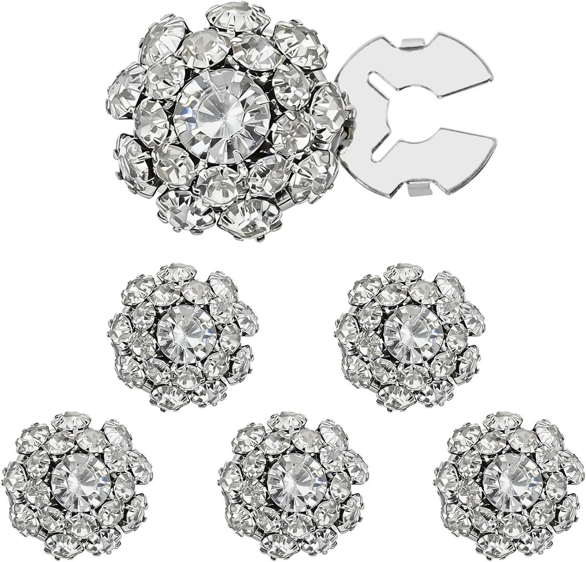 6 stuks knopafdekkingen Rheinstein strass-knopafdekkingen, afneembare mouwknopafdekkingen, zilveren decoratieve knopversieringen voor pak, manchet, hemd, doe-het-zelf