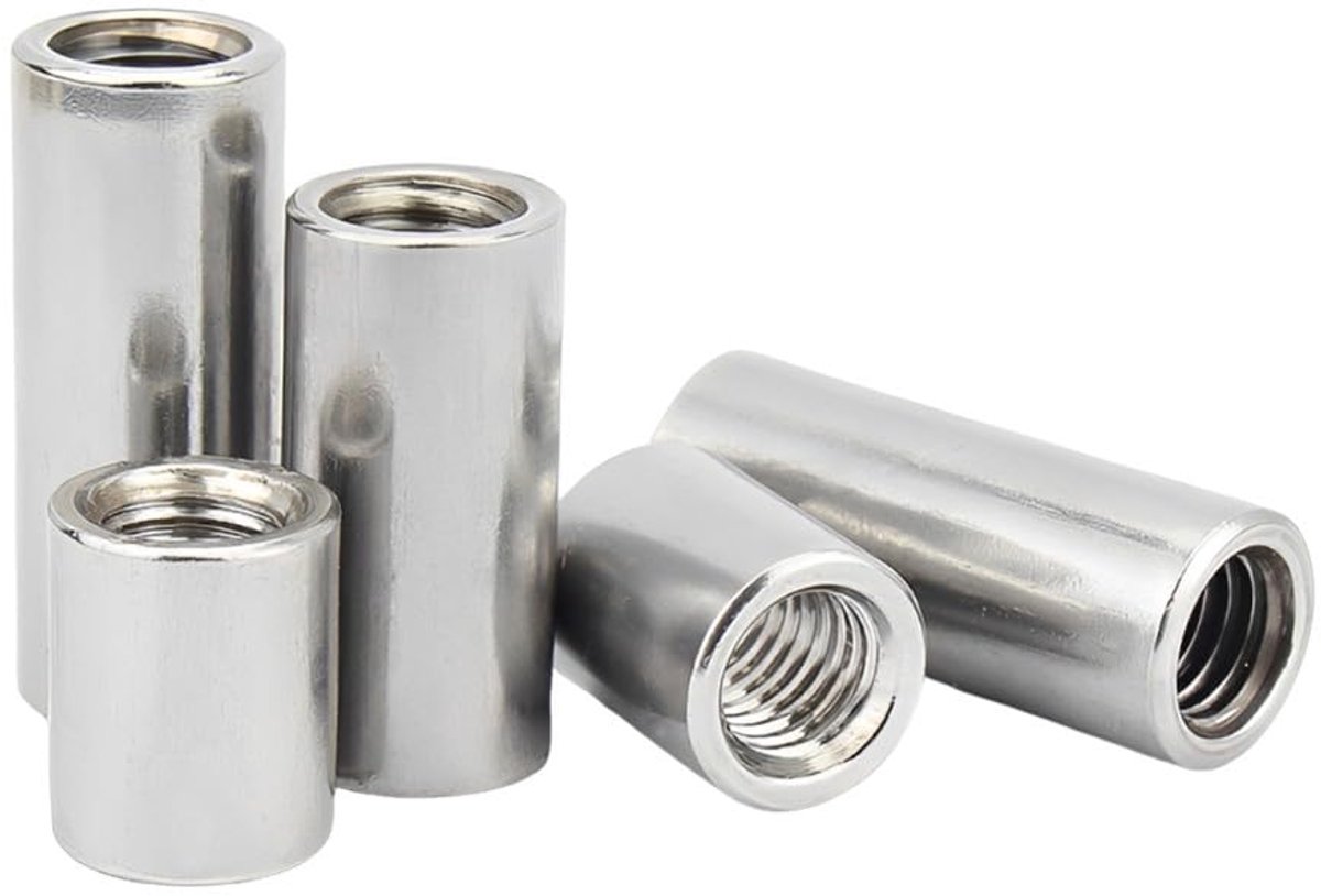 Verbindingsmoeren M6 x 15 mm - Roestvrij Staal 304 Koppelingsmoeren Ronde Schroefdraadmoffen Binnendraad, 5 Stuks