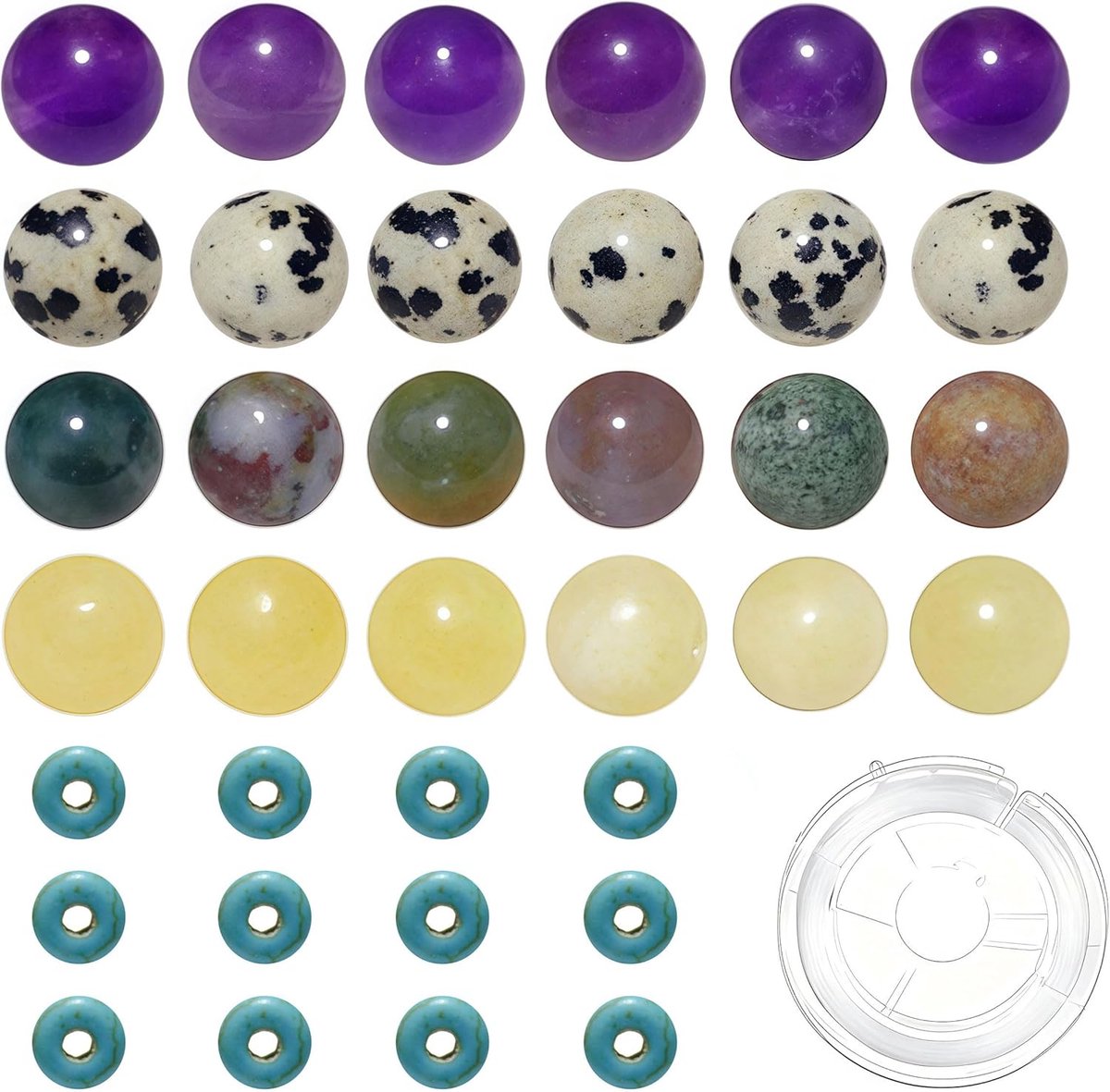 200 stuks 8 mm Natuurlijke Steenkraal Ronde Losse Kralen en 6 mm Synthetische Turkoois Spacerkraa voor Maken van Sieraden Armbanden en Halskettingen A9