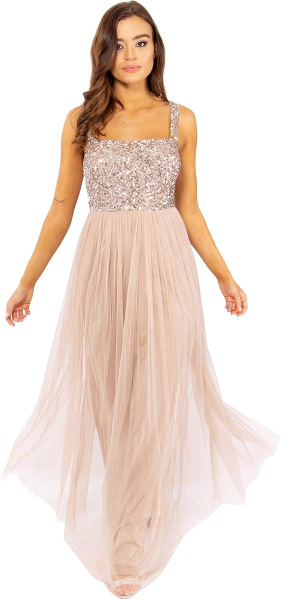 Deluxe Maya Deluxe Avondjurk Voor Dames, Maxi Voor Bruiloft, Brede Bandjes, Paillettendecoratie, Eindejaarsbal, Bruidsmeisjesjurk dames bruidsmeisje jurk