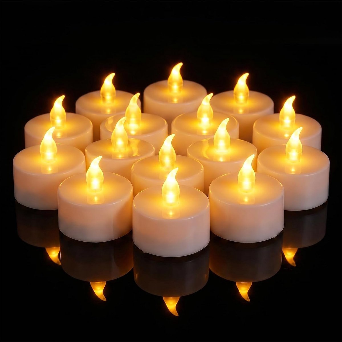 24 stuks LED-thee-lamp, warmgeel, stroomloze kaarsen op batterij met realistisch flackeren, meer dan 200 uur brandduur voor kerst, trouw, feest en comfortabele decoratie (24 warme gele)