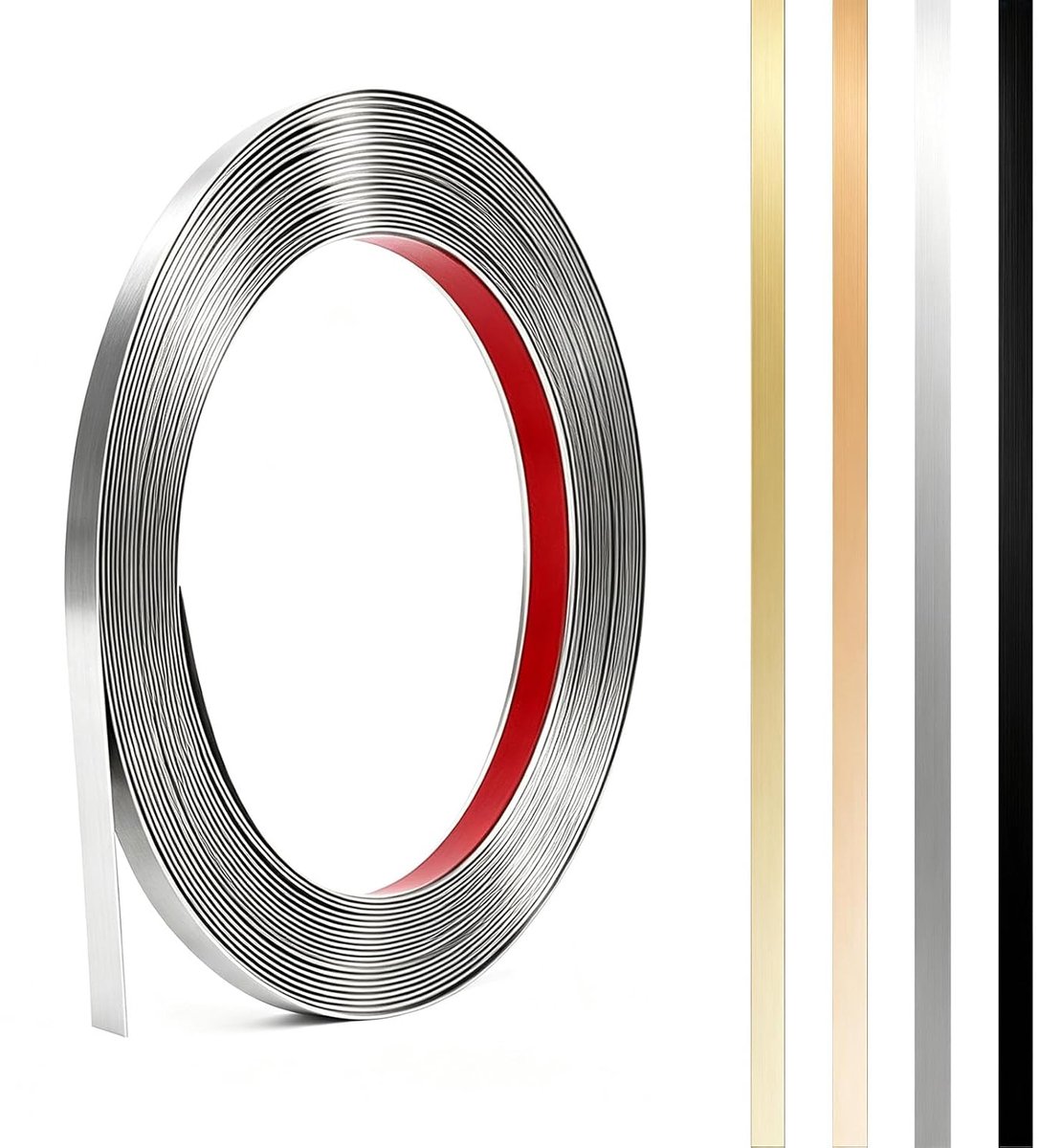 Metalen band, zelfklevend, metalen strips, sierlijsten, zelfklevend, roestvrijstalen plaat, wandlijsten, peel and stick, metalen lijst voor muur, open haard, spiegelframe, plafond, geborsteld