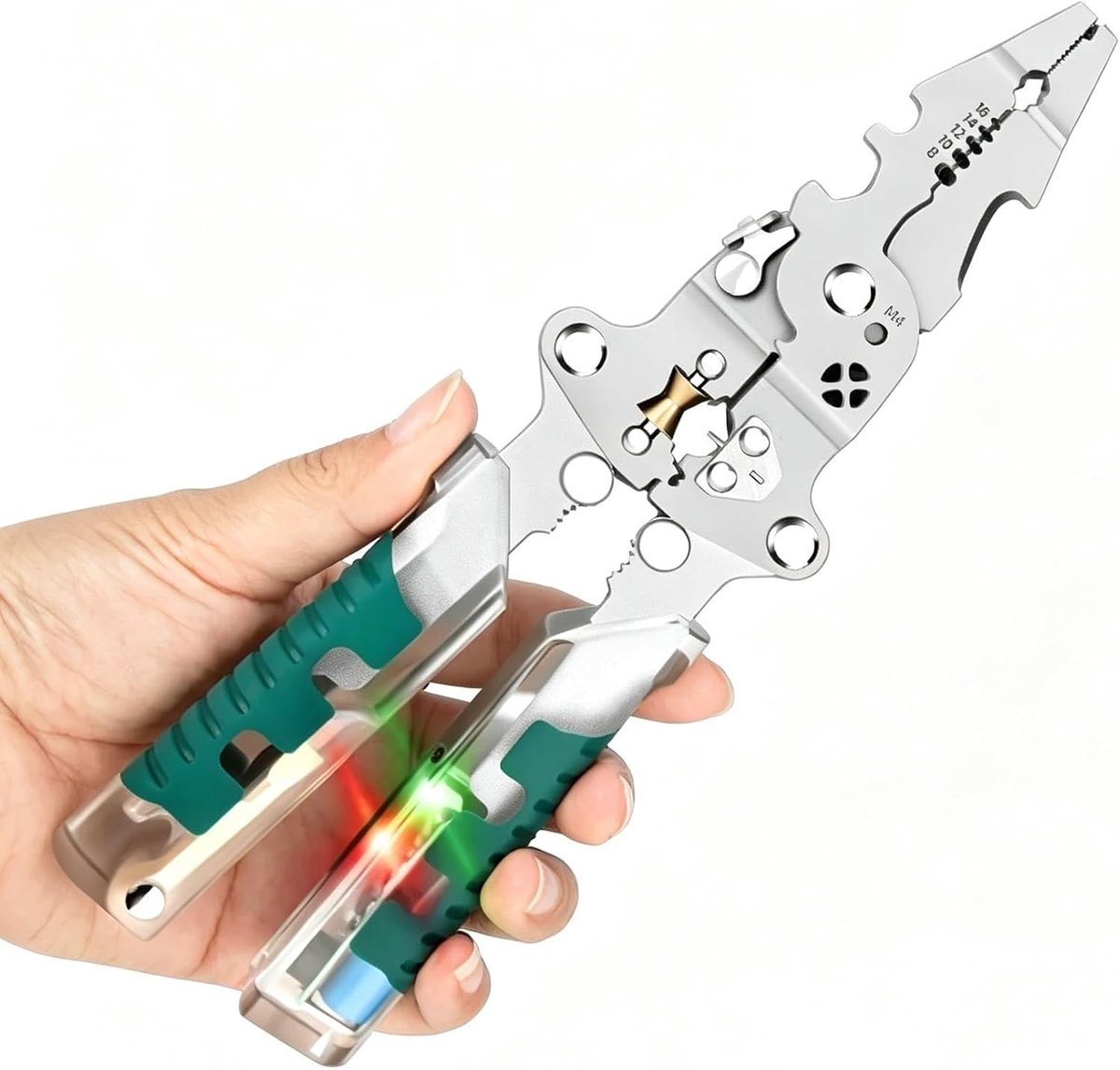 striptang met spanningstester, 20-in-1 multifunctionele multifunctionele elektricientang, versterkte multifunctionele tang voor strippen, snijden en schroeven