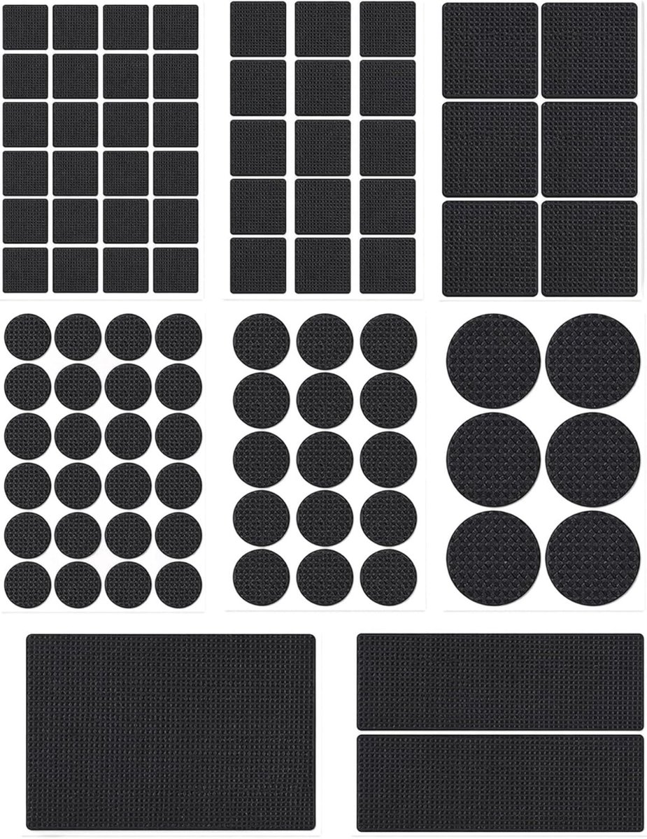 Meubelpads Antislip, zelfklevend vilt, 93 stuks, 8 maten rond en vierkant, voorkomt uitglijden en krassen, ruisonderdrukking