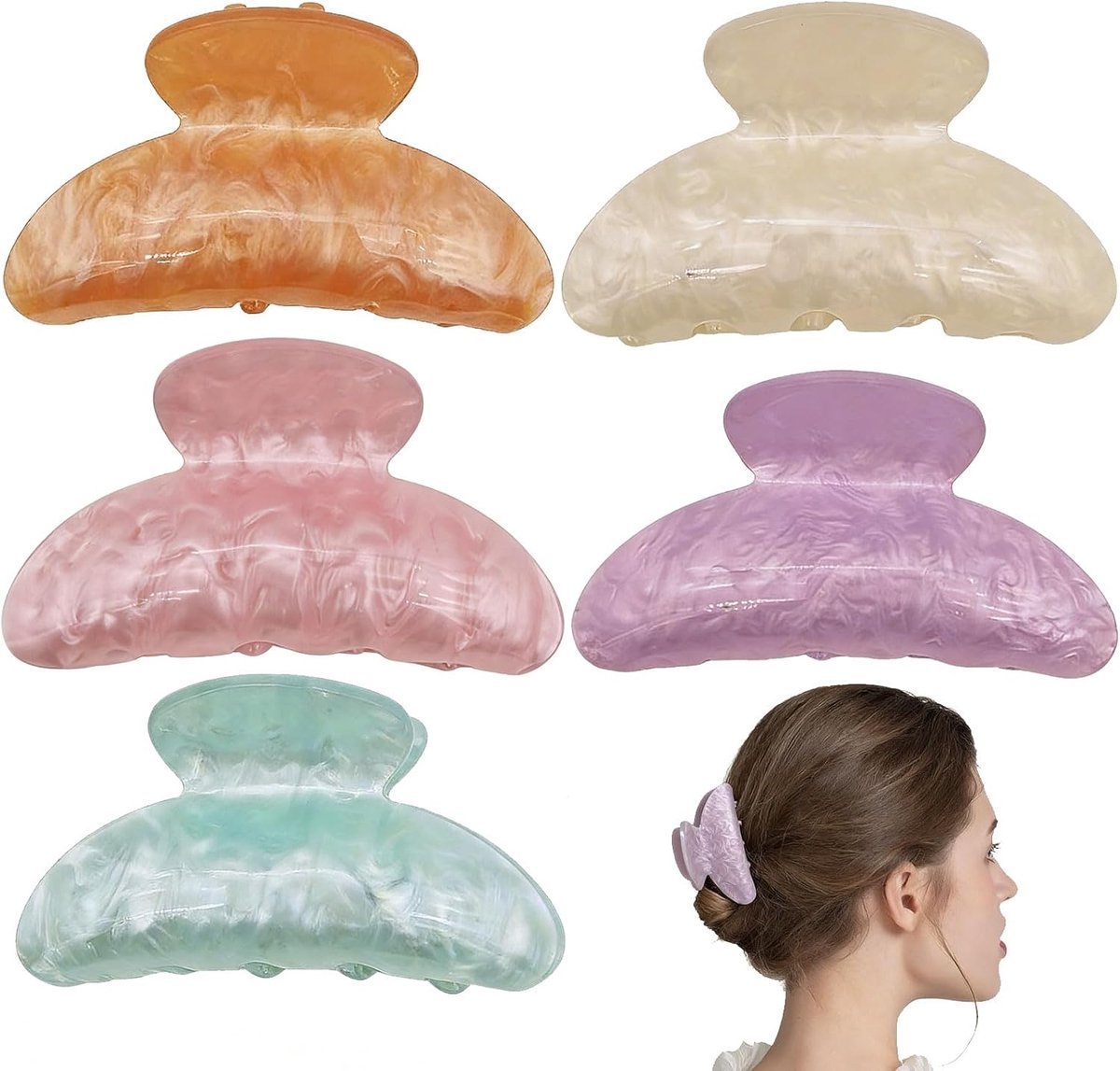 Haarclips Set van 5 – Transparante Haarspelden van 8 cm voor Alle Haartypes, Stijlvolle Accessoires voor Dames