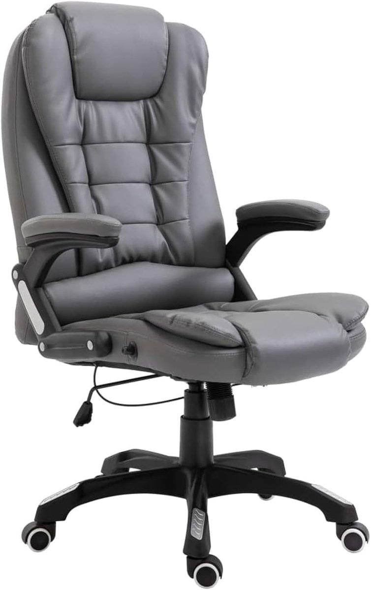 Bureaustoel, antraciet, hoge rugleuning, 360° draaibaar, met 5 wielen en gasveer, PU/PVC/PP, 68 x 71 x 110-119 cm, voor kantoor en thuiskantoor