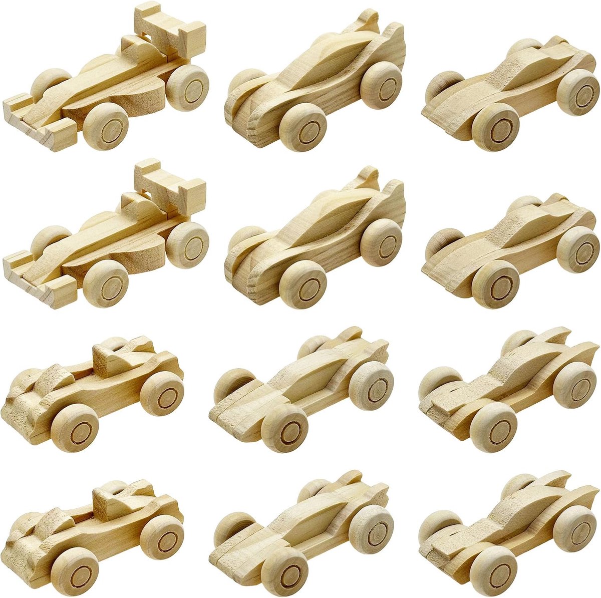 Houten auto om te schilderen, mini houten auto DIY voor handwerkprojecten, decoratie, schilderen, 12 stuks sportwagens