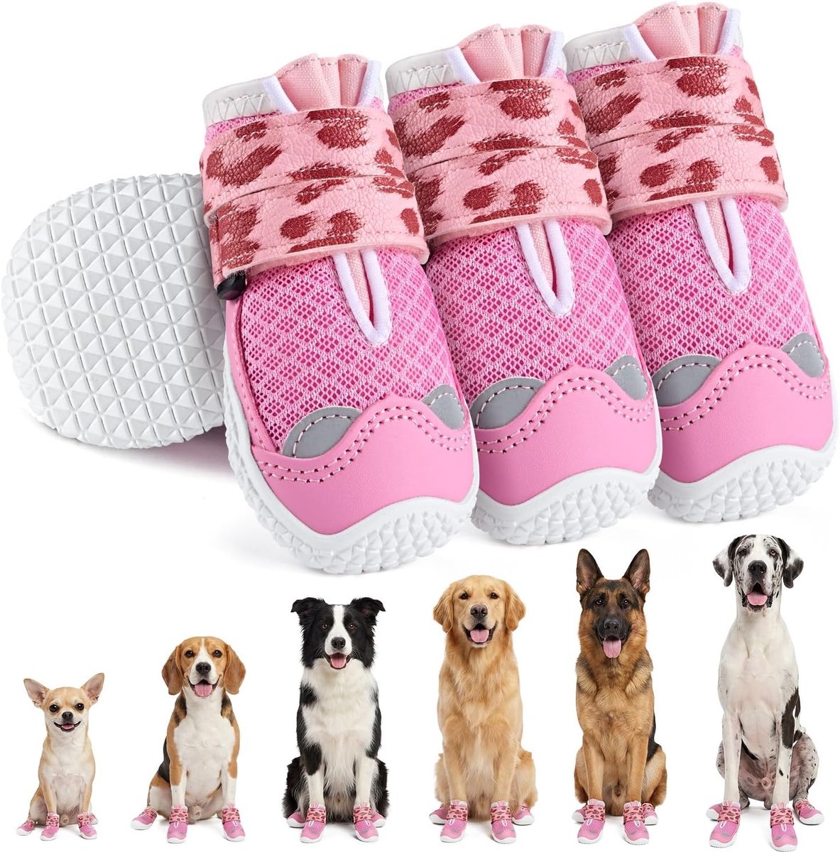 Schoenen voor grote, middelgrote en kleine honden, reflecterende laarzen voor honden met dubbele riem en zachte rubberen zool, antislip pootbeschermers voor wandelpaden