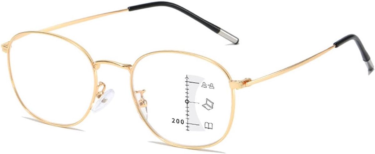 Mode Ronde glijzichtbril Progressieve Multifocus, anti-blauw licht, voor heren en dames, ultralicht metalen frame, werkbril, leeshulp, 1,0, 1,5, 2,0, 2,5, 3,0, 3,5, 4,0