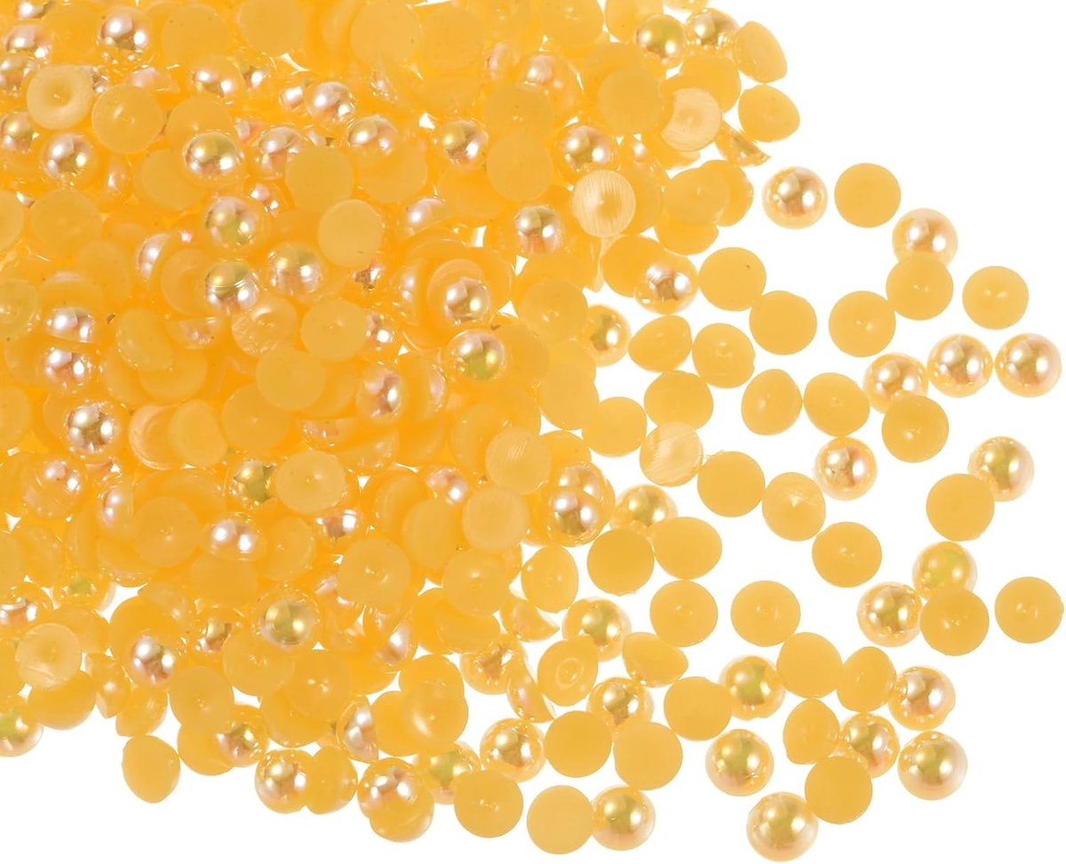 Kralen, 4 mm, ABS-kunststof, halve bol, imitatieparels voor doe-het-zelf schoenen, decoratie, kleding, bruiloft, fotolijst, Kerstmis, geel, goud