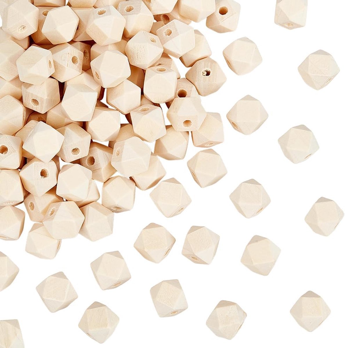 1 doos met 100 stuks natuurlijke geometrische houten kralen van 12 mm met groot gat, polygoon van gefacetteerd hout, afstandhouders, mocassin, losse kralen voor het maken van Gio