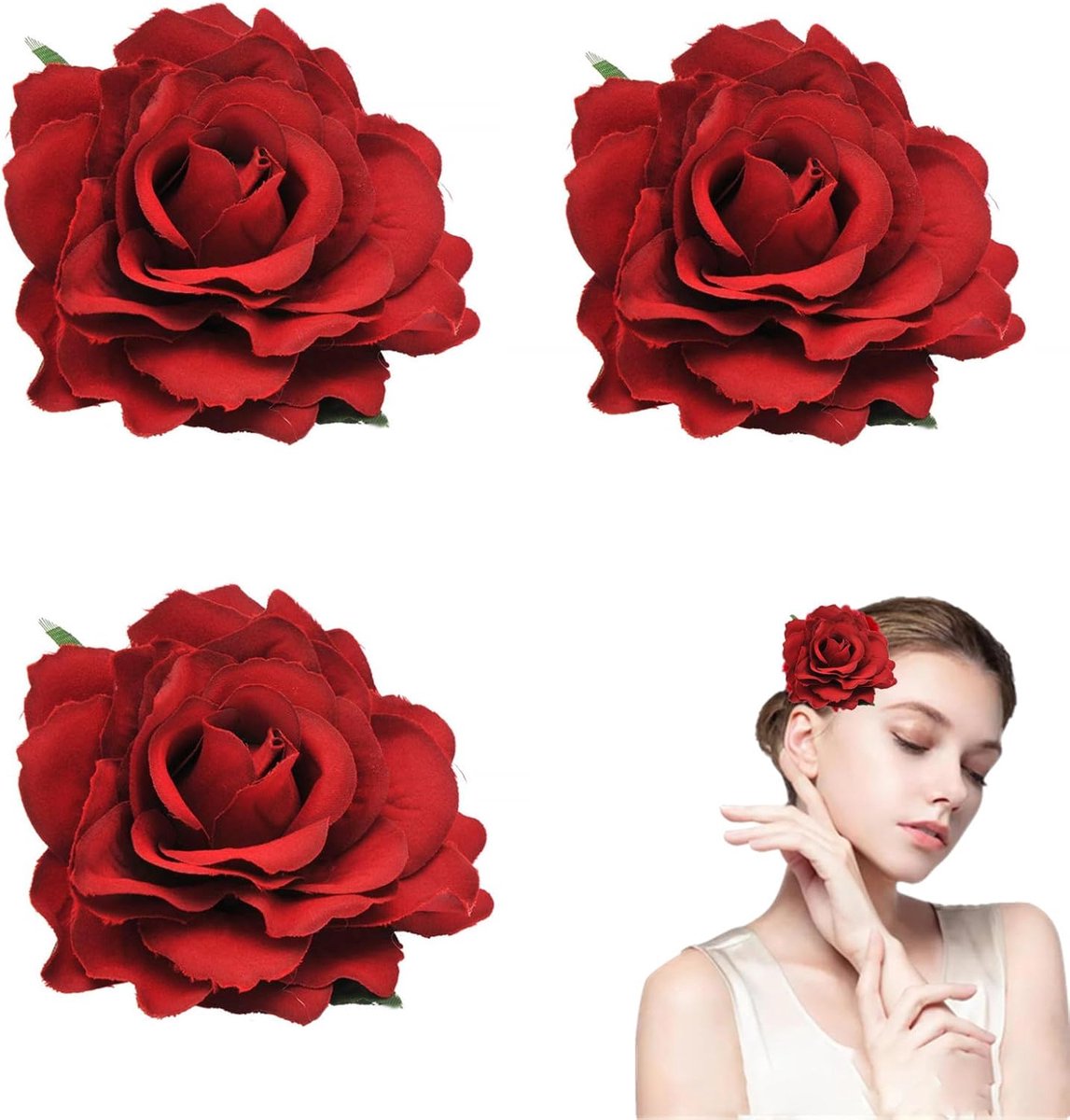 Haarspelden, rode haarclip met bloem, broches, haarsieraden, haarspelden, haarklemmen, barrettes, alligatorclip voor vrouwen, meisjes, feesten, strandbruiloften