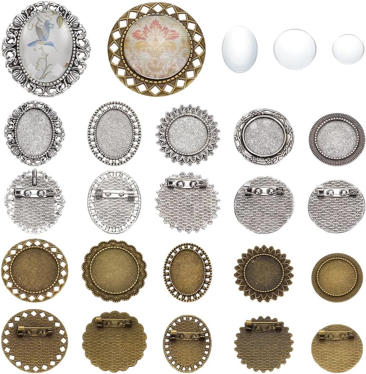 20 stuks afbeelding reversspeldjes 10 stijlen broche cabochon fitting Tibetaanse blanco lunette ovale brochenaalden foto reversspeldjes voor het maken van sieraden