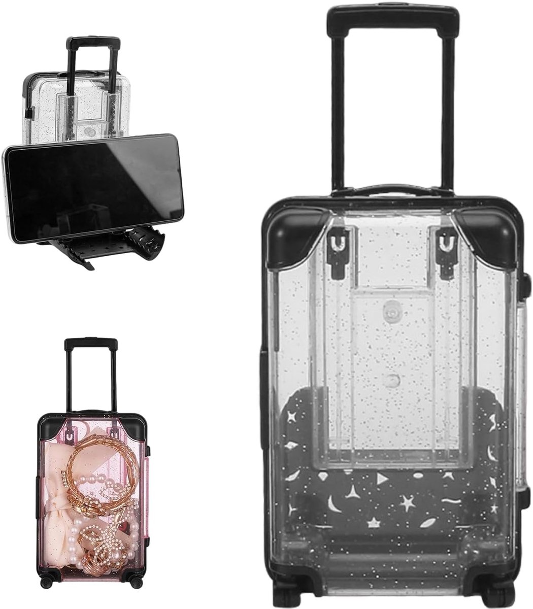 geschenkdoos, verpakking met wielen en handvat, mini-koffer, miniatuurkoffer, reiskoffer, geschenkdoos, telefoonhouder voor bruiloft, verjaardag, reizen