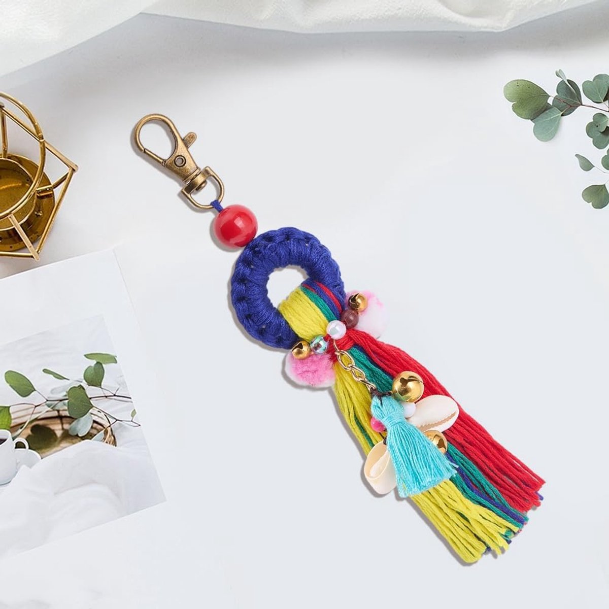 1 Doos Pom Pom Kwastje Sleutelhanger Kleurrijke Boheemse Kwastje Tas Charm Sleutelhanger Etnische Stijl Auto Sleutelhanger Hanger met Draaibare Sluitingen voor Portemonnee Handtas