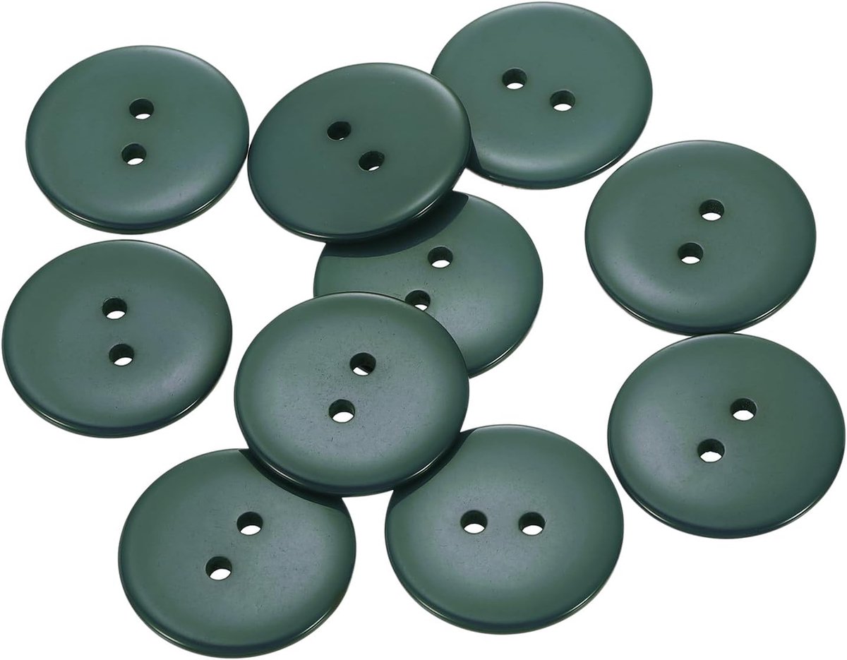 10 stuks hars-naaiknoppen, 30 mm (1 3/16 inch) 2 gaten ronde ambachtelijke decoratie knopen voor jas, kleding vakantie decoratie, donkergroen